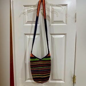 Boho Design Woven Shoulder Bag with Zipper